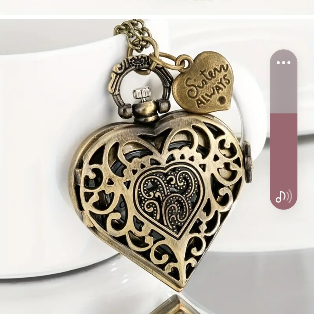 New sisters heart pocket watch battery included